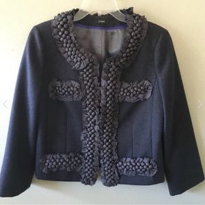 J Crew Berry Trim Astrid Blazer Jacket Charcoal Grey 100 % Wool